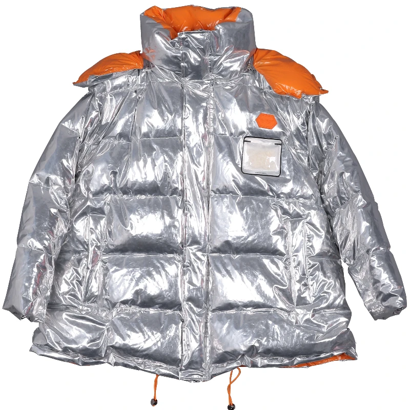 

ZURICHOUSE Oversized Winter Coat Women Metal Silver Down Jacket 2021 Plus Size Loose Warm Hooded Down Padded Bubble Jacket
