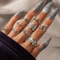 vintage silver color hamsa flower crown rhinestone midi finger ring sets for women stacking knuckle jewelry anillos