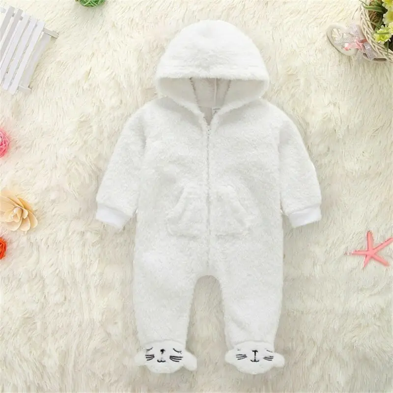 Goocheer Autumn Hooded Long Sleeve Jumpsuit Foot Solid White Pocket Boys Girls Clothing Outfits Clothes Newborn Baby Romper |