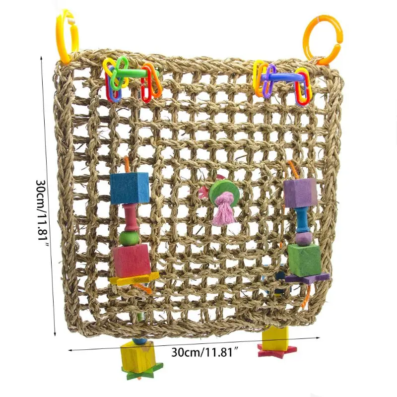 

Straw Braid Rope Net Hammock Ladder Bird Foraging Wall Toy for Parrot Parakeet
