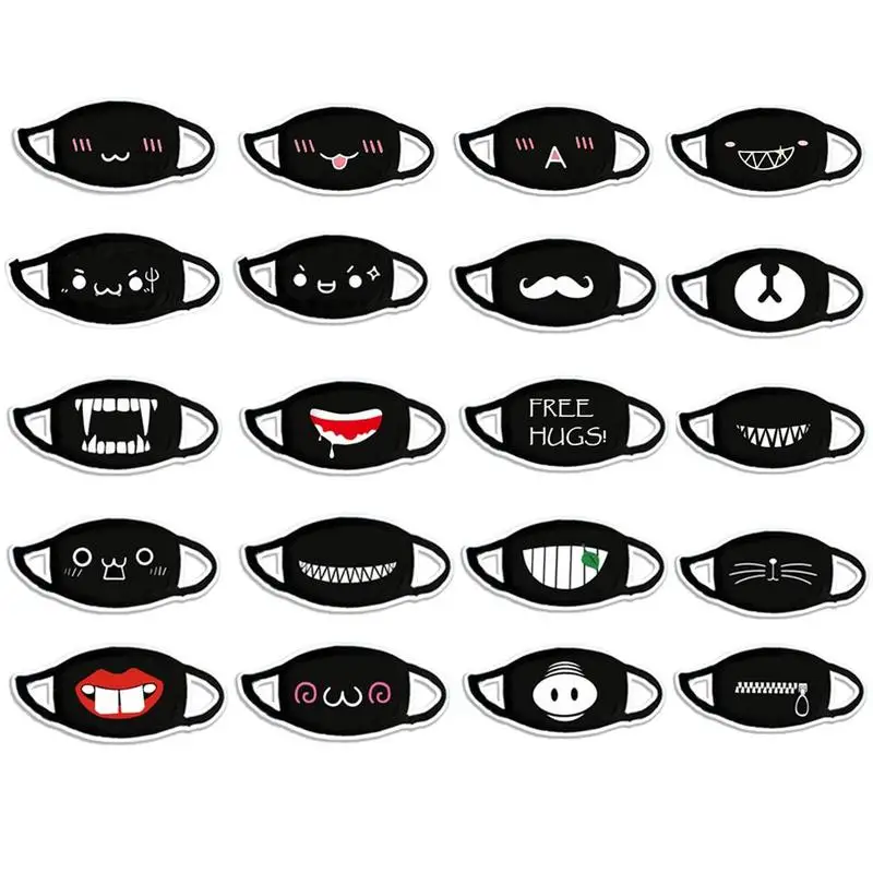 Черная смайликовая маска для лица из чистого хлопка модная утепленная медведь