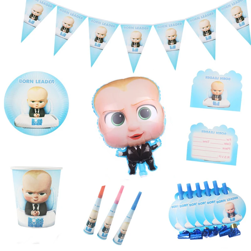 

7inch Boss Baby Birthday Party Supplies Decoration Disposable Party Tableware Cups and Plates Paper Towel Gift Bag Straw Set