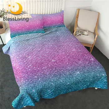 BlessLiving Colorful Realistic Quilted Bedding Set Blue Pink Comforter Twin Pastel Colors Cozy Bedspread Trendy Home Textiles 1