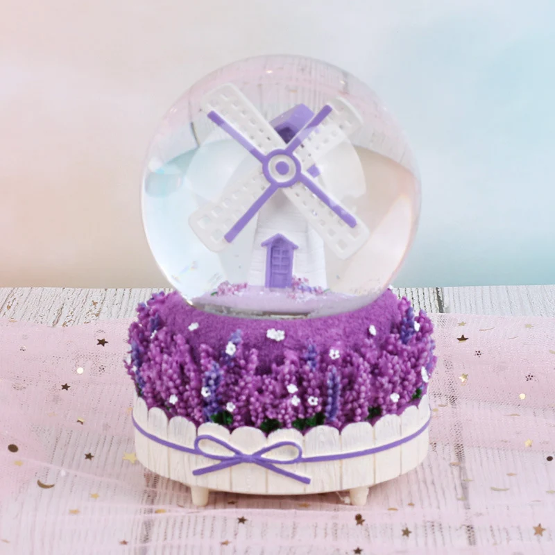 Creative Romantic Windmills Snow Globe Crystal Ball Rotating Music Box Christmas Decoration For Home Accssories | Дом и сад