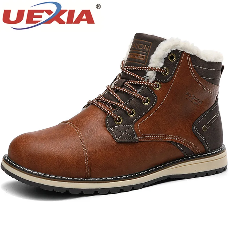UEXIA Мужская зимняя обувь высокое качество зимние кожаные ботинки ручная работа