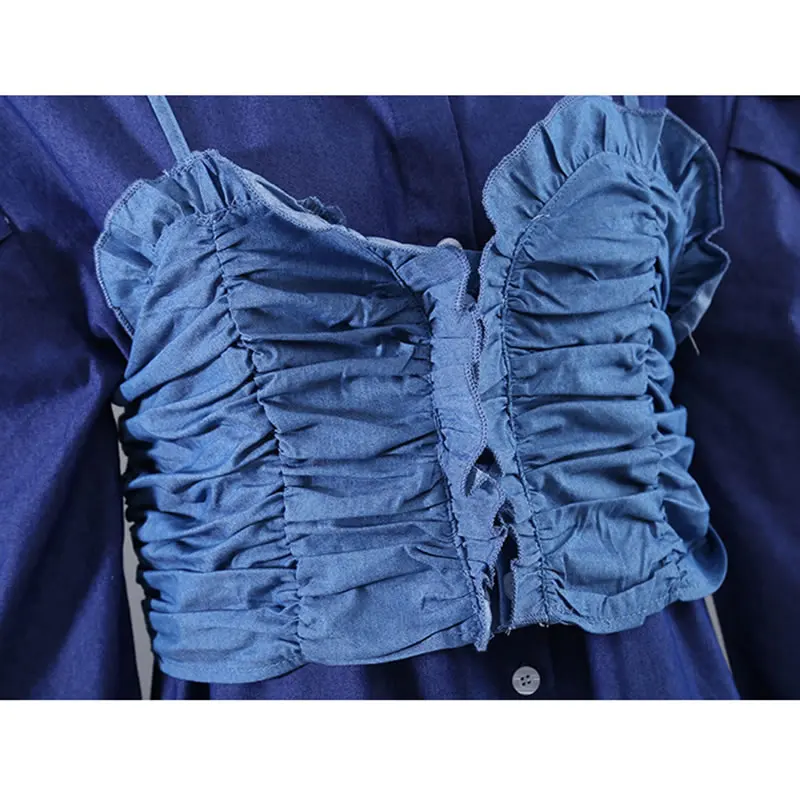 

XITAO False Two Piece Sling Splicing Dress Fashion Fold New Women Shirt Dress 2021 Spring and Autumn Street Trendy WMD1904
