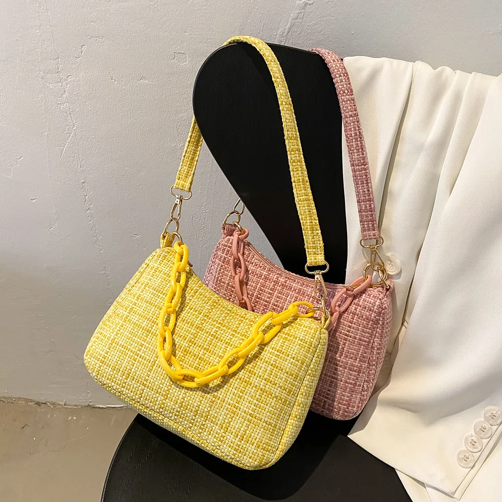 

Модная женская сумка-хобо на плечо в клетку с толстой цепочкой, повседневные женские маленькие сумочки, кошелек