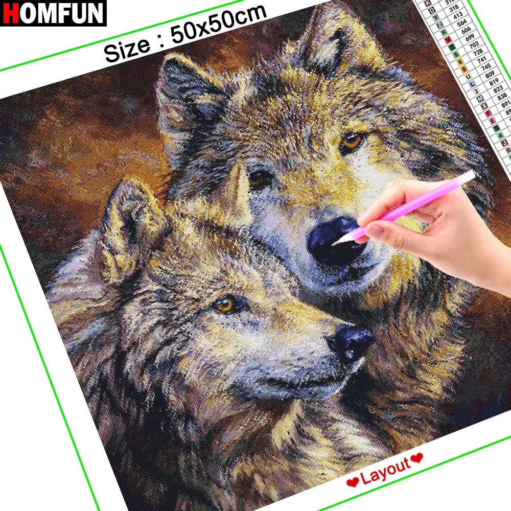 Алмазная живопись HOMFUN вышивка крестиком волк квадратная круглая для творчества