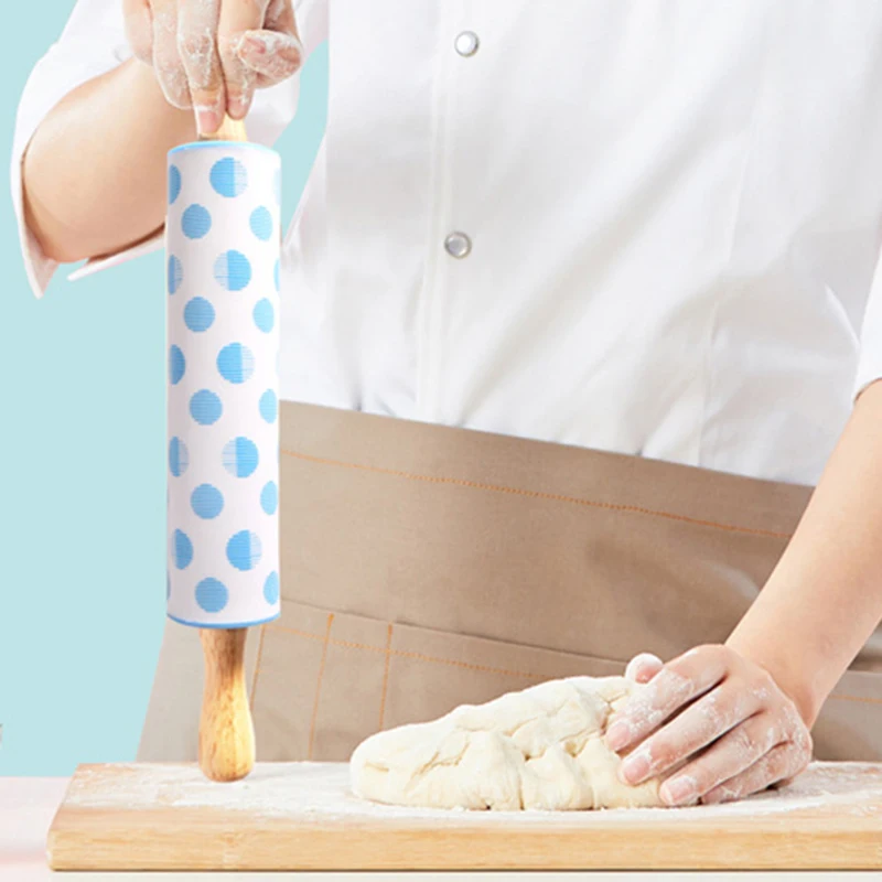 Антипригарная силиконовая Скалка с деревянной ручкой для украшения тортов