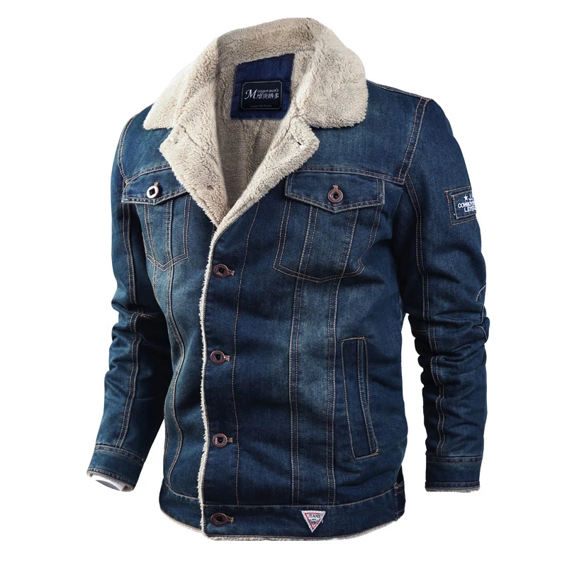 

PEVSN Winter Mens Denim Jacket Trendy Fleece Warm Denim Jackets Men Jean Jackets Male Windbreaker Cowboy Bomber Coats 6XL