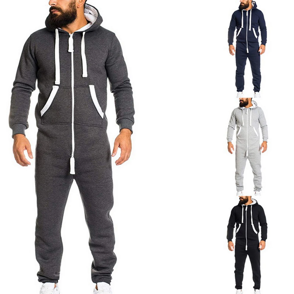 Осенне зимний мужской комбинезон на молнии спортивная одежда в стиле пэчворк