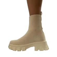 Botas Cortas de Calcetín de Punto con Suela Gruesa para Mujer, Botines Informales de Malla Roja, Par de Zapatos, Calzado Femenino para Otoño e Invierno, Talla Grande, Novedad de 2021 (4)