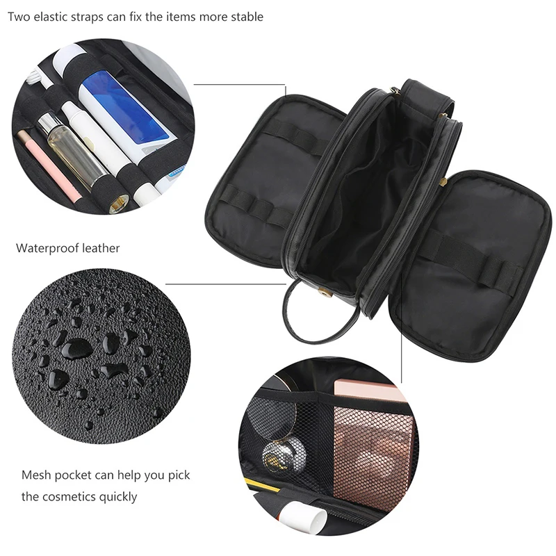 

Newly Water-Resistant Leather Toiletry Bag for Men Large Travel Wash Bag with Dry Wet Separation Design Shaving Kit Organizer TE