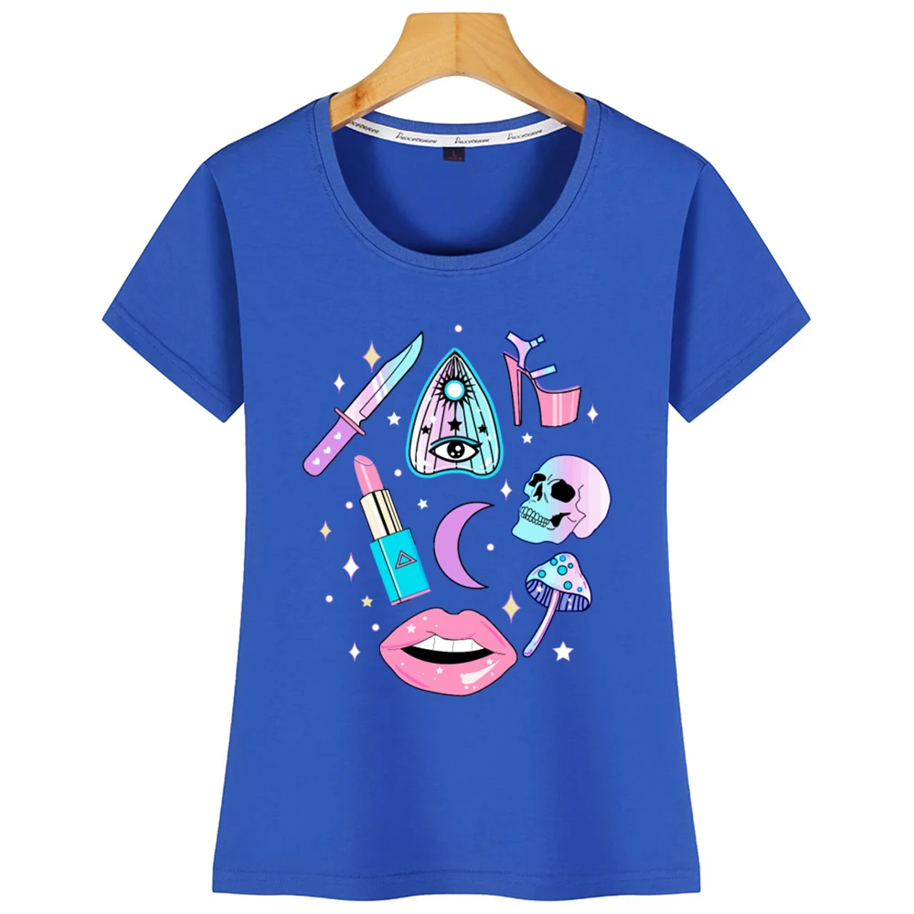 Топы Футболка Для женщин Girly пастельных ведьмы узор Повседневное Harajuku футболка с