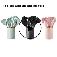 12pc silicone cooking tools set spatula shovel spoon with wooden handle kitchenware practical kitchen cooking utensils