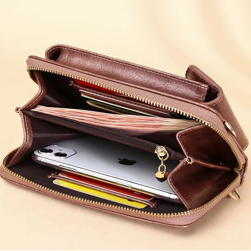 Multi-pocket Solid Color Mobile Phone Bag Zipper Open Long Strap Card Pouch Wallet Women's Girl Mini Shoulder Crossbody Bags