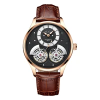 ailang 2021 double pendulum hollow tourbillon mens automatic mechanical watch deep waterproof leather watch