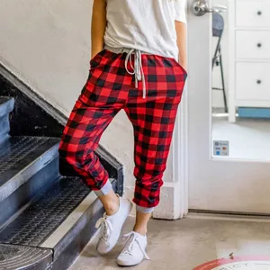 Осенняя женская пижама для сна, пижама женская в клетку, Рождественский домашний костюм для женщин, Повседневная пижама, штаны, пижама femenino