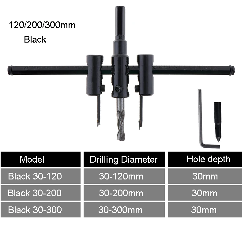 

Adjustable Circle Hole Cutter Wood Drill Bit Saw Round Cutting Blade Aircraft Type DIY Tool Hole opener 30mm-200mm 30mm-300mm