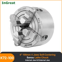 4 sanou lathe chuck 4 jaws k72 100 100mm independent reversible jaw self centering chuck for cnc drilling milling machine