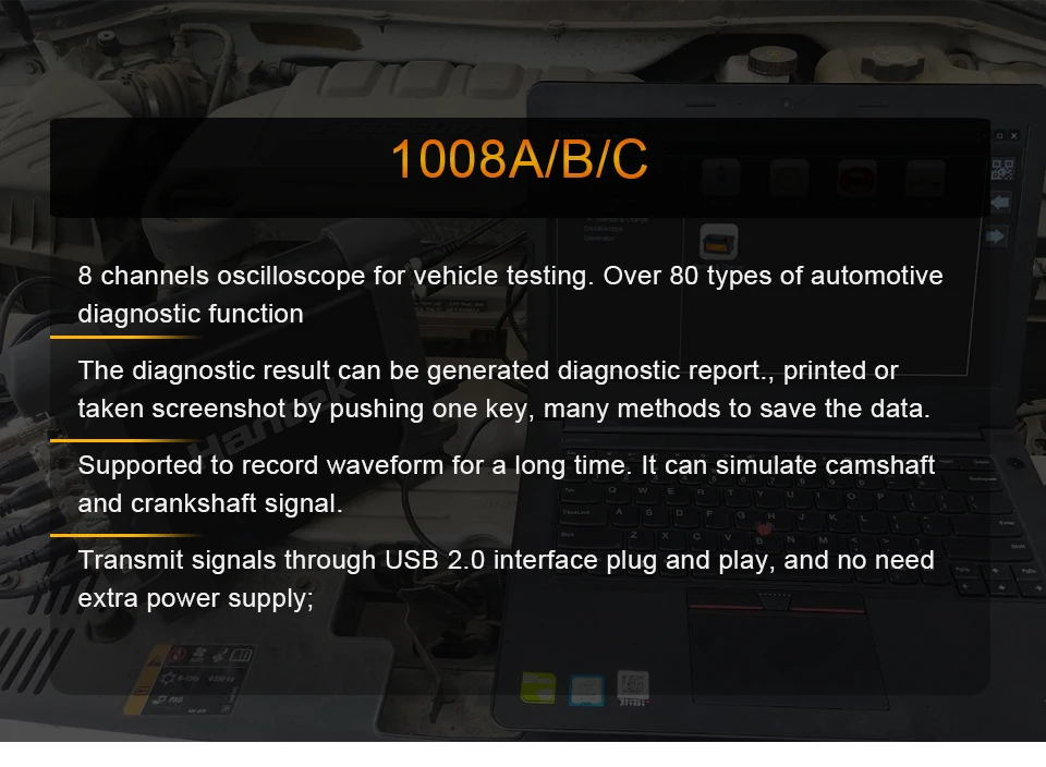 Hantek 1008B/C 8 каналов автомобильный осциллограф с 80 типами автомобильной диагностической функции зажигания/датчик/автобус обнаружения