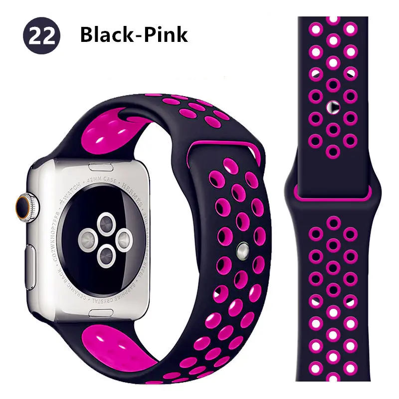 black pink 22 Ремешок для apple watch band 44 мм 40 мм apple watch 5 4 3 2 iwatch band 42 мм 38 мм спортивный силиконовый браслет correa аксессуары для часов - Цвет ремешка: black pink 22