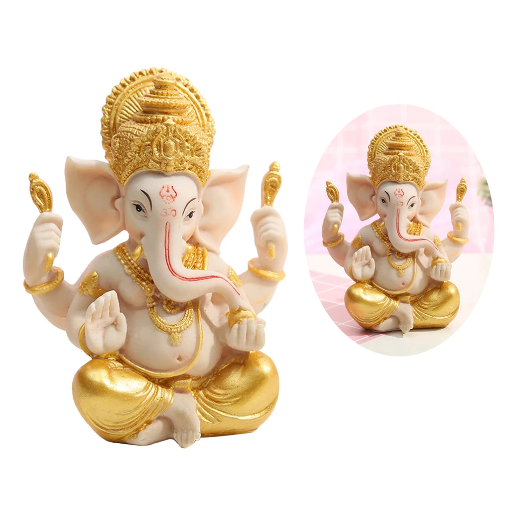 Hand Carved Mini 4&quot Ganesh Hindu Statue Figurine Ganesha Decoration Gold | Дом и сад
