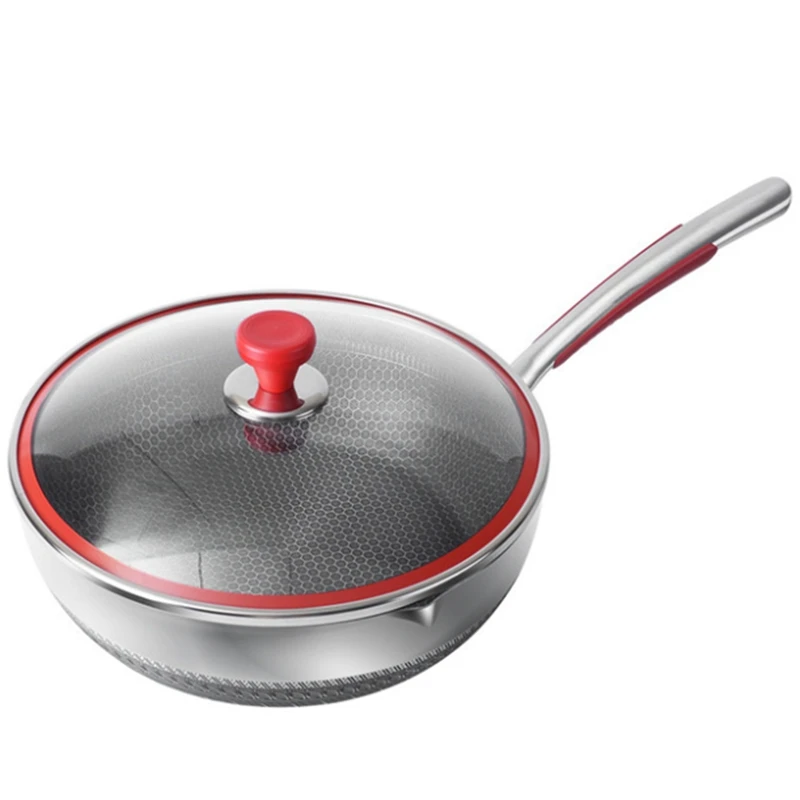

Stainless Steel Frying Pan With Lid,Non-Stick Steak Pan Double-Sided Honeycomb Cooking Pan Steel Wok Pan For Kitchen