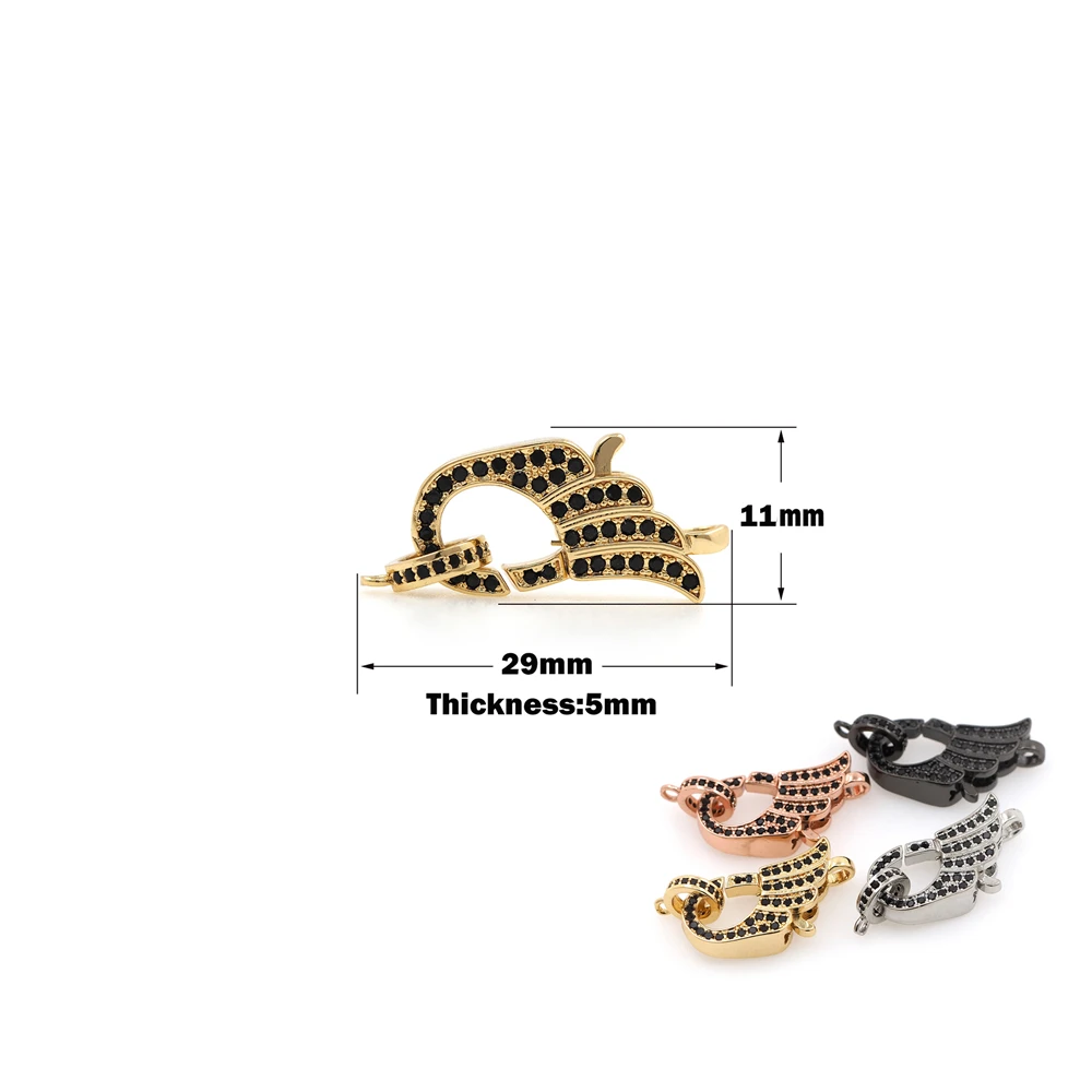 

Micro-Pave Wings Lobster Clasp Hook End Connector Keychain Is Suitable For DIY Chain Accessories Jewelry Find The Charm Of CZ