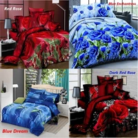 4pcsset 3d redblue rose printed bedding set quilt cover bed sheet pillowcases queen size bedspread bedclothes