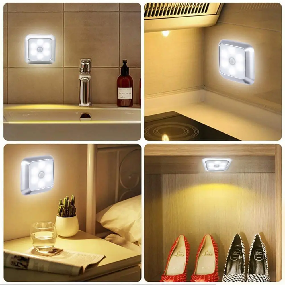 

6 LED Night Light Motion Sensor Wall Closet Cabinet Stair Wireless Lamp