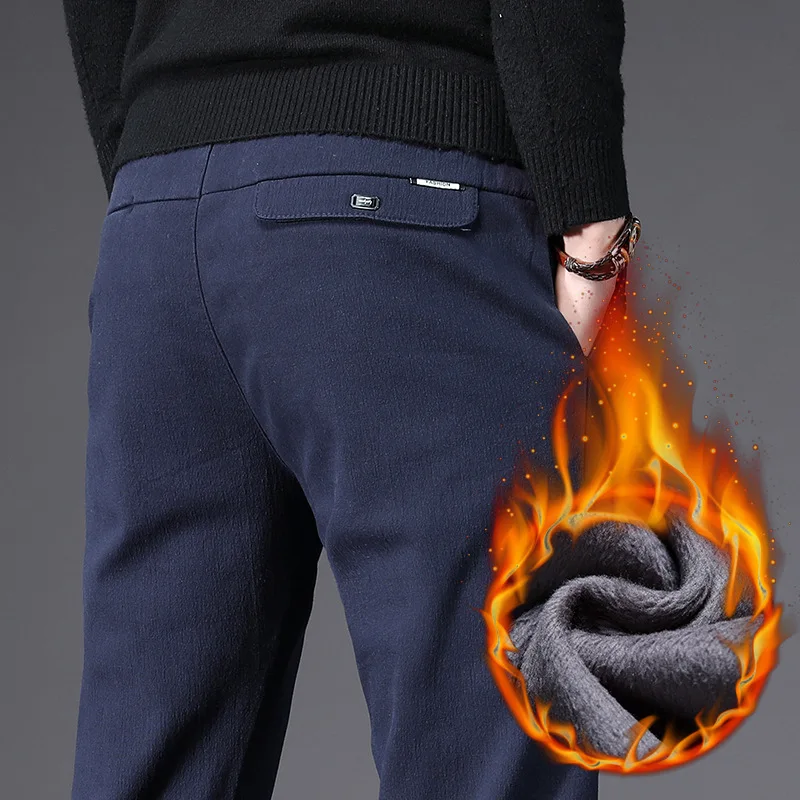 Мужские зимние брюки Длинные повседневные теплые флисовые с плотным бархатным