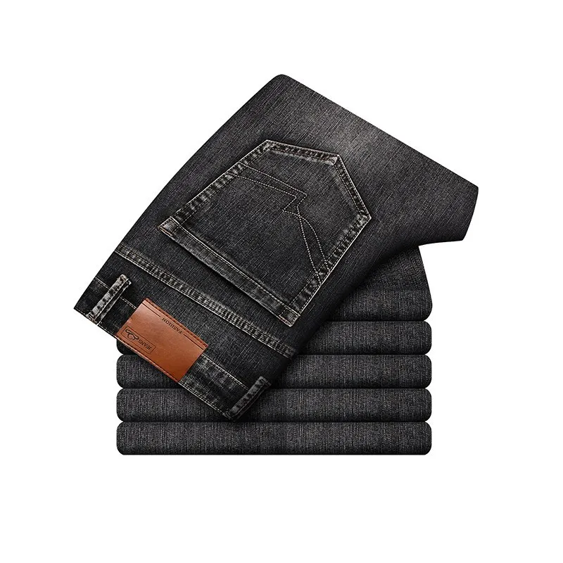

Spring Fall Fashion Men Mid Waist Solid Color Loose Casual Straight Denim Pants Japan Style Business Casual Vintage Trouser Male