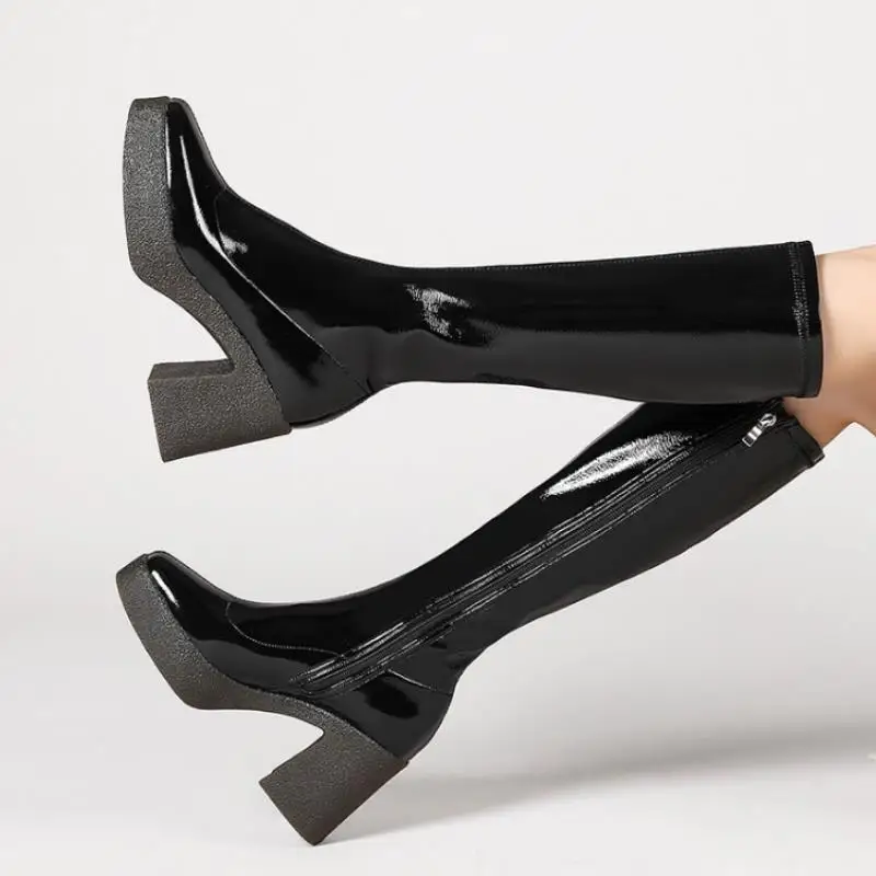 

RizaBina Woman High Heel Boots Thick Heel Platform Women Winter Shoes Fashion Cool Knee High Boots Woman Footwear Size 34-39