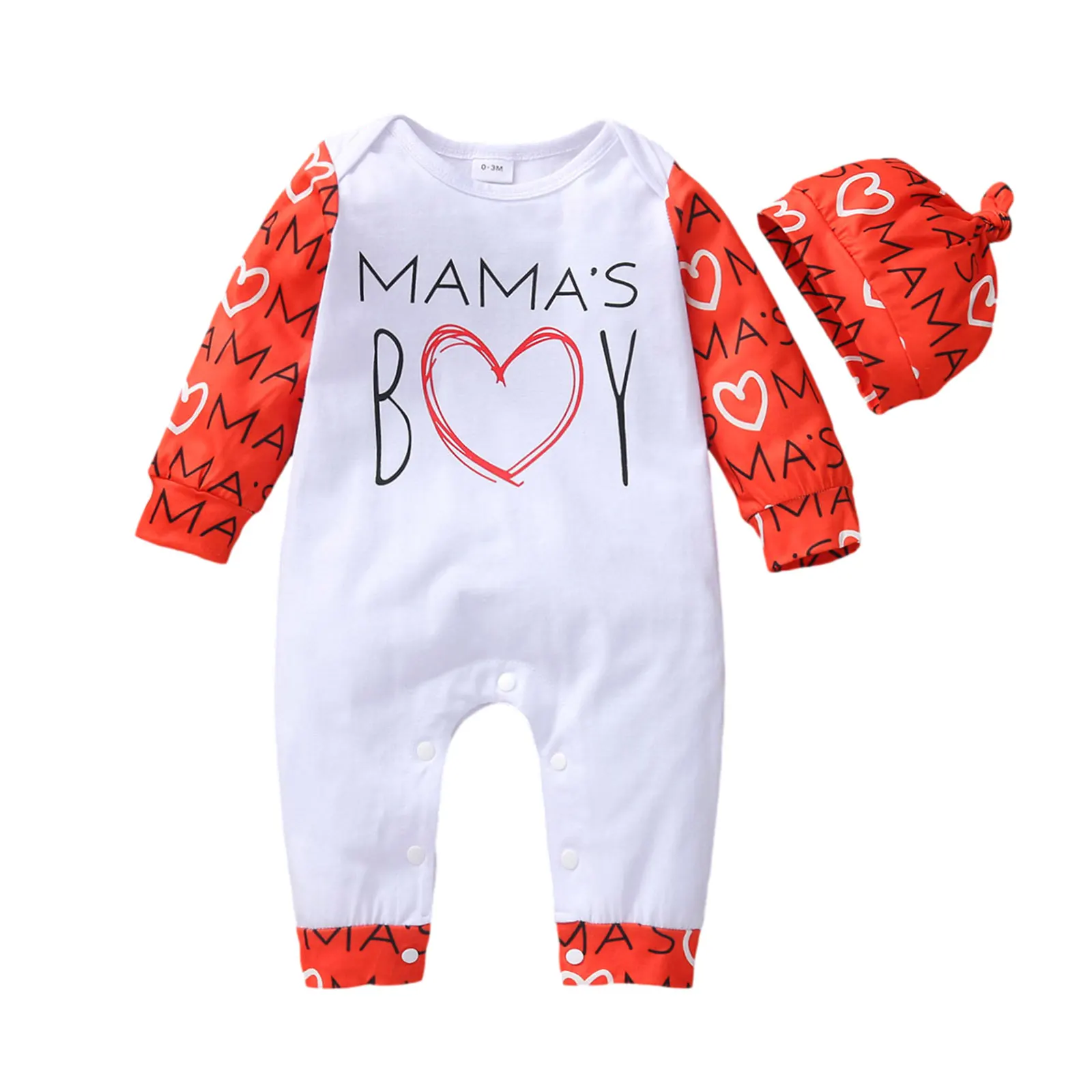 

Комплект из 2 предметов для новорожденных мальчиков, комбинезон с длинным рукавом и буквенным принтом и шапка с узлом