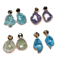 fashion natural stone crystal earring stud handmade irregular shape quartz agates drop earrings for women exquisite jewelry