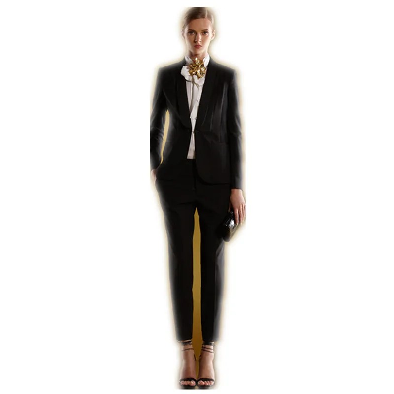 

Summer Women 2 Pieces Sets Womens Business Suits Black Slim Pants Suit Formal OL Business Work Long Sleeve Trouser Tuxedo