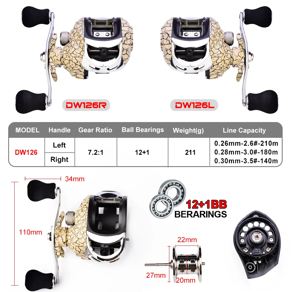 Baitcasting Fishing Reel 2021 New 12+1 Bearings 7.2:1 Ratio Drag Power 10kg Magnetic Brakes for Bait Casting Pesca | Спорт и