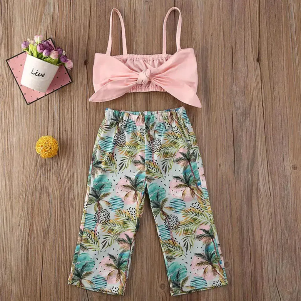 Одежда для маленьких девочек Привлекательные длинные брюки с цветочным рисунком