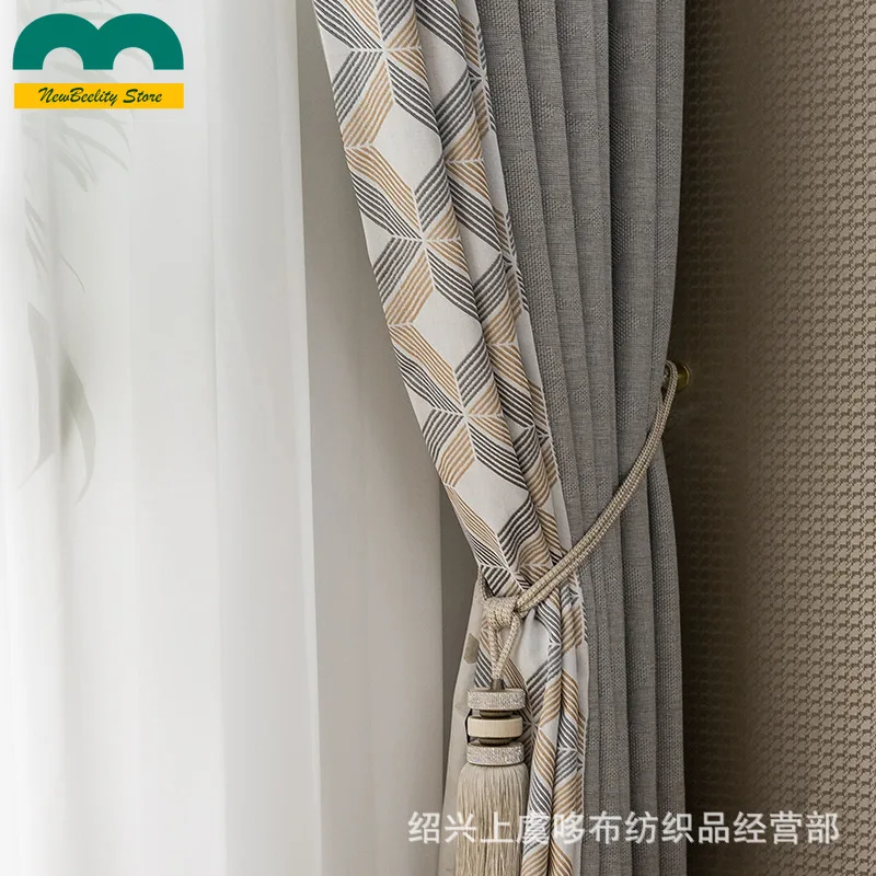

Modern Thick Linen Blackout Curtain Stitching European Curtains for Living Room Dining Room Bedroom Window Drapes