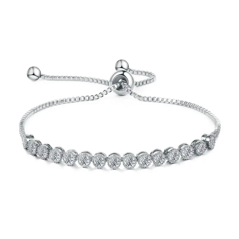 016 SILVER MIEG Марка Ассорти кубического циркония фианит, циркон, кристалл слайд регулируемый браслет покрытый розовым золотом/Родием серебро/желто-золотой Цвет - Окраска металла: 016 SILVER
