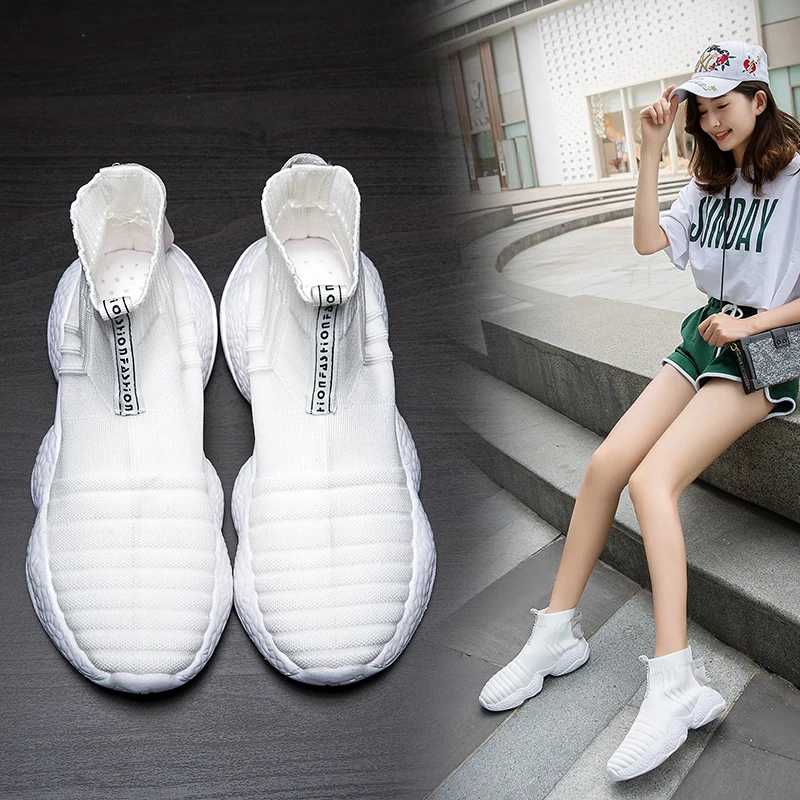 Высокие кроссовки женская обувь на плоской подошве без застежки женские носки