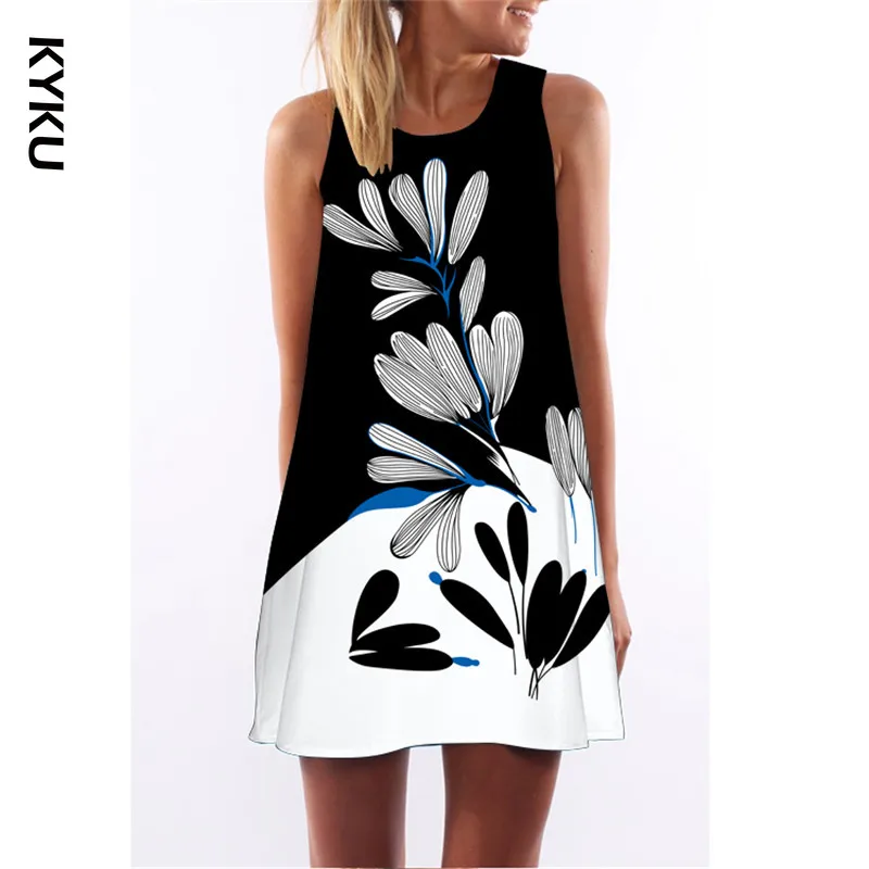 

Новое летнее платье с объемным цветочным принтом 2020, свободное шифоновое мини-платье без рукавов с круглым вырезом, женское праздничное пля...