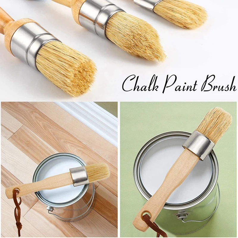 Chalk and Wax Paint Brush Large 2-In-1 Round Natural Bristles Painting Tool with 3 Pieces Brushes |