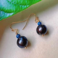 fashion natural blue jade black baroque pearl gold 18k earrings gift hook freshwater cultured new year carnival fools day