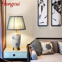 hongcui ceramic table lamps blue brass luxury desk light fabric for home living room dining room bedroom office