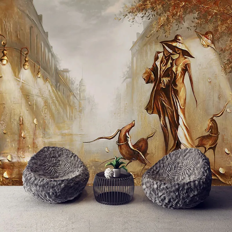 Фотообои 3D стерео Золотая фигурка улица фрески гостиная ТВ диван спальня фон