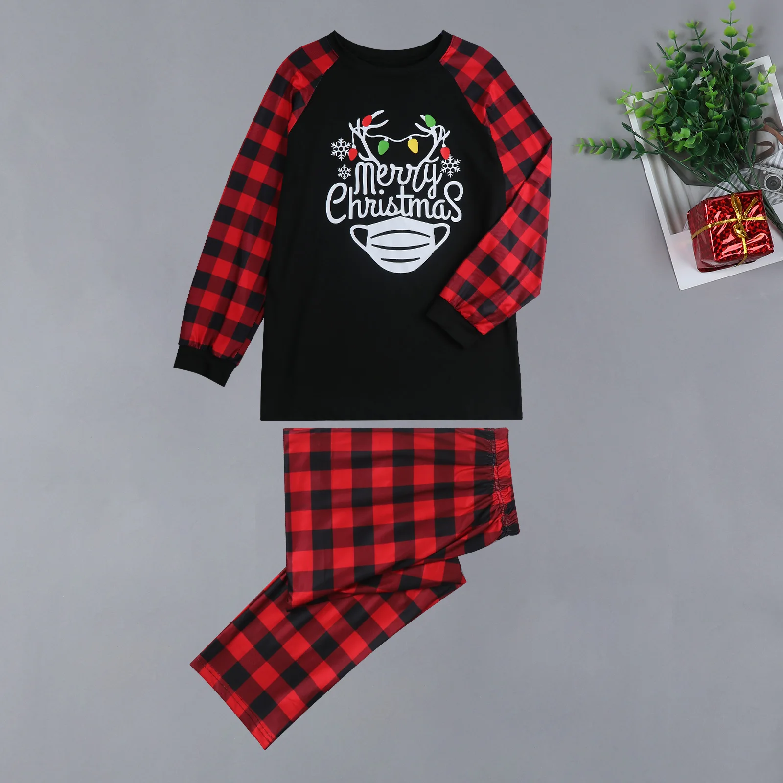 Рождественские Семейные пижамные комплекты Детский комбинезон/пуловер + брюки в