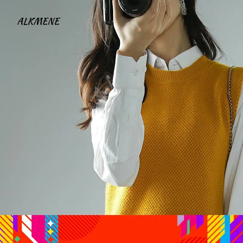 ALKMENE 2020 новый жилет без рукавов с круглым вырезом Женский вязаный кашемировый