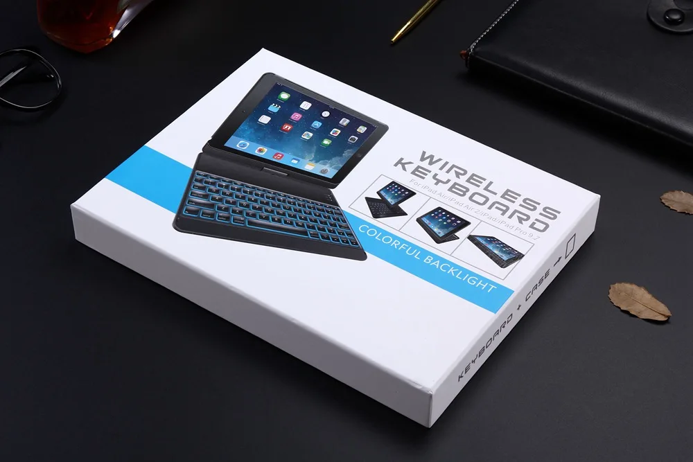 Для iPad Pro 9,7 360 градусов вращение беспроводной Bluetooth клавиатура чехол с 7 цветов светодиодный подсветка